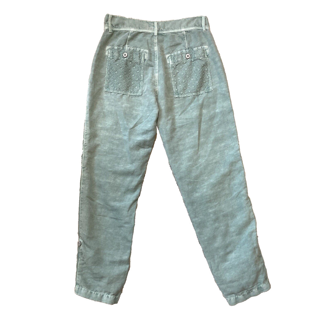 Sundance Women's Size 2P Green Linen‎ Cotton Femme Voyager Cargo Lace Pants - Picture 6 of 15